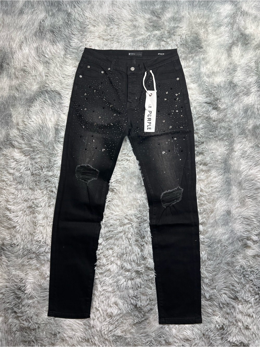 Purple Brand Black Distressed Men's Jeans with Stud Detailing